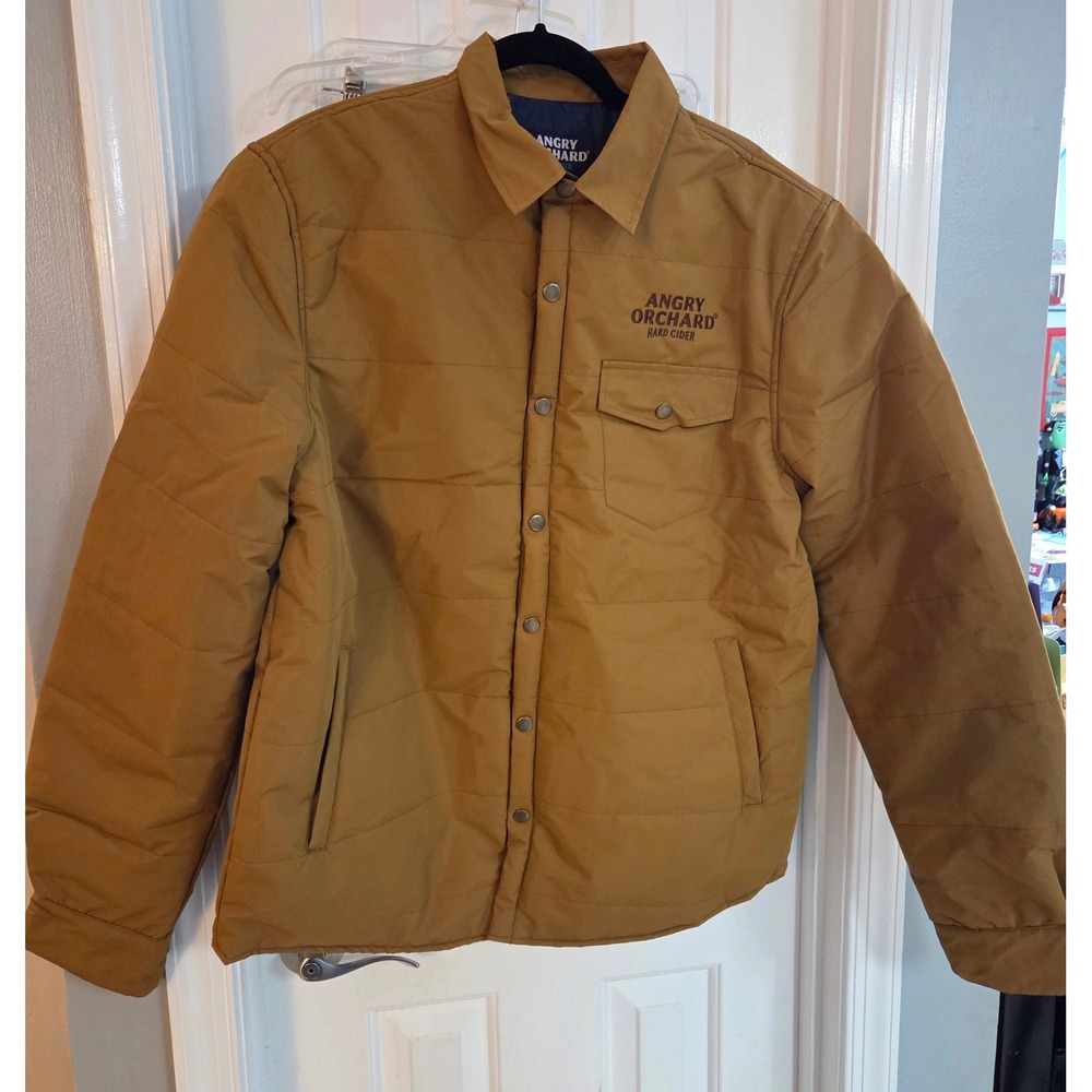 Angry Orchard Hard Cider Mens Insulated Quilted Shirt Jacket Brown Large NWT